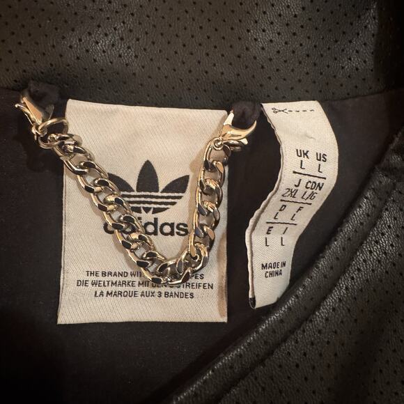 Adidas Originals Faux Leather Baseball Jersey Men's Large Black Snap Down 2024 - Picture 13 of 16